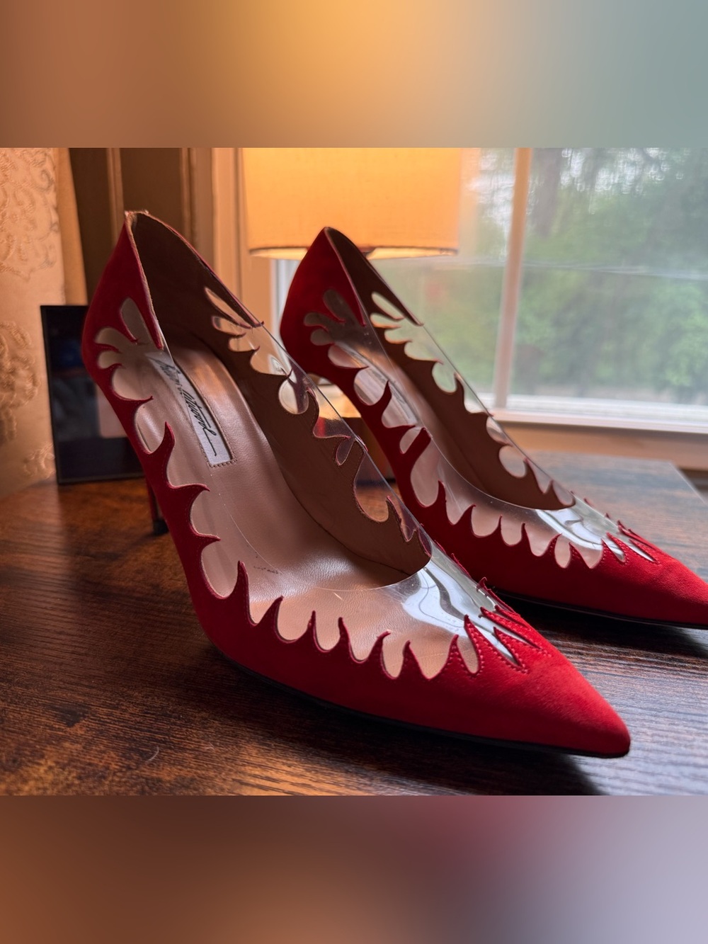 Brian Atwood Red Pointed-Toe Stiletto Heels with Flame Cutouts - Picture 4 of 4